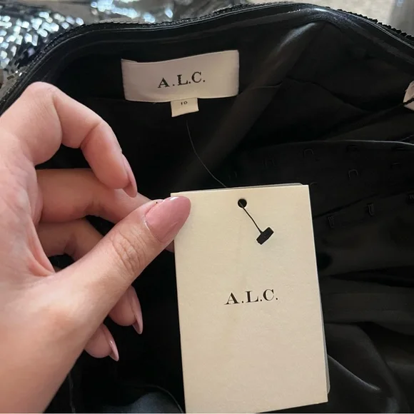 A.L.C. Elsie Strapless Black Sequined Satin Mini Dress - Picture 6 of 6